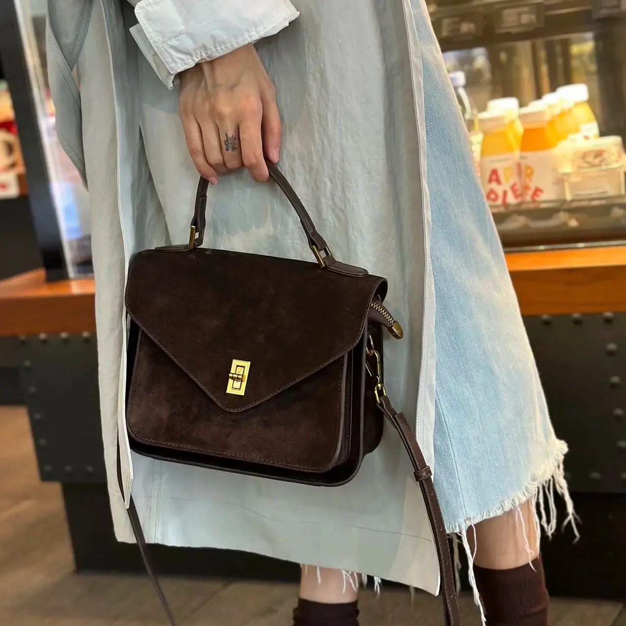 

Genuine Grade Suede Leather Women Shoulder Crossbody Small Square Bag Cowhide Luxury Designer Brand Ladies Handbag for Woman New