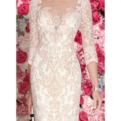 Modern Elegant Plus Size Lace Mother Of The Bride Dresses Neck  Mother Groom Dresses 3/4 Sleeve Robe