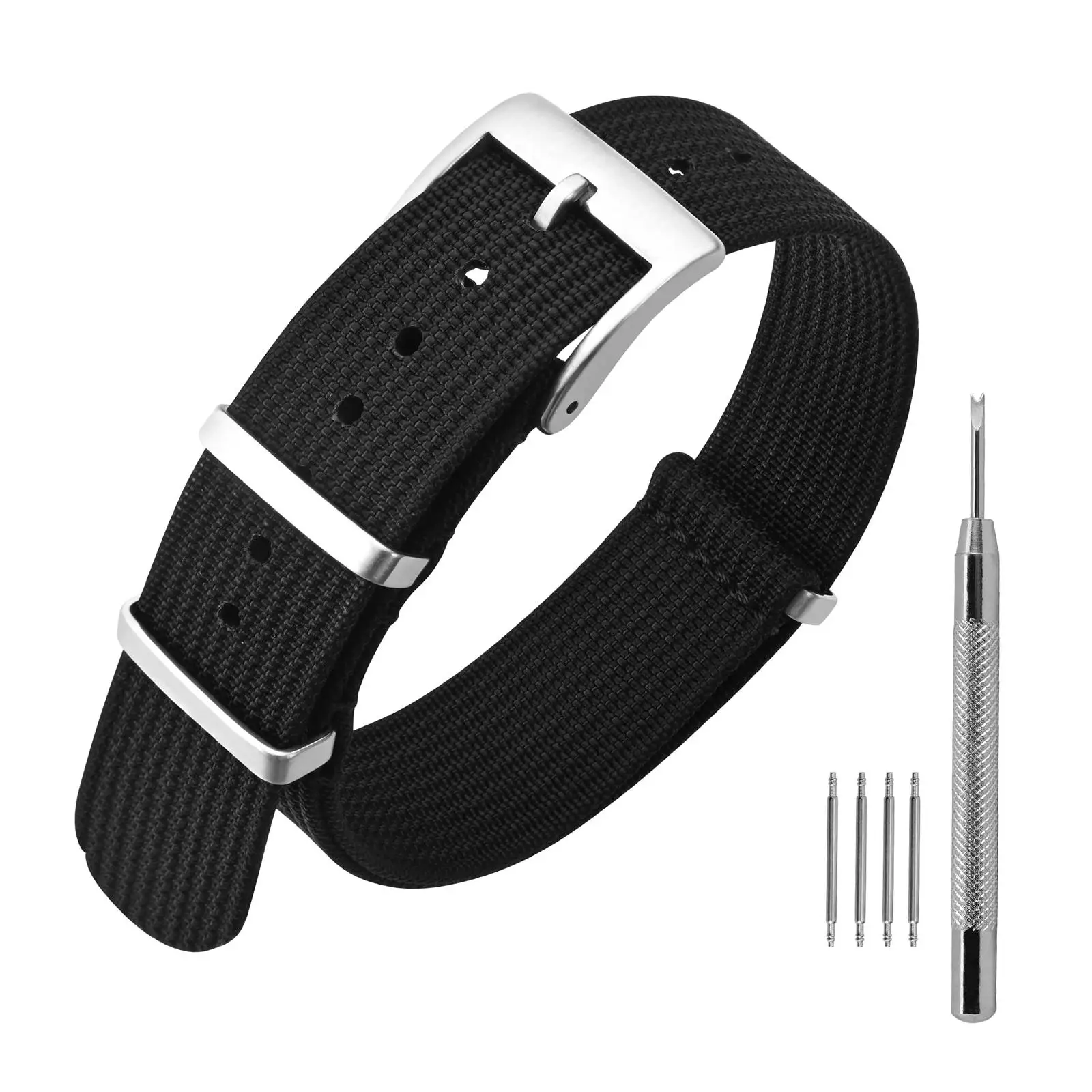 ANNEFIT Classic Sport Woven Nylon Watch Band 16mm18mm19mm20mm22mm24mm ,One-Piece Military Watch Straps with Silver/Black Buckle