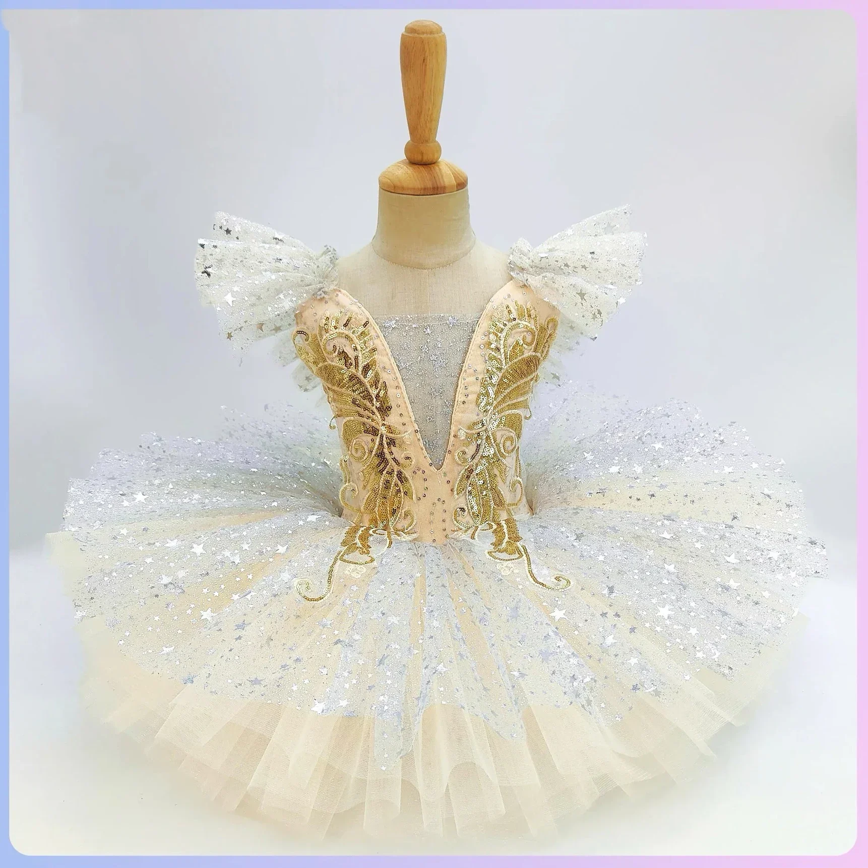 Children's Ballet Tutu Skirt, Girls' Dance Skirt, Golden Sequin Ballet Skirt, Ballet Performance Costume, Long Princess Skirt