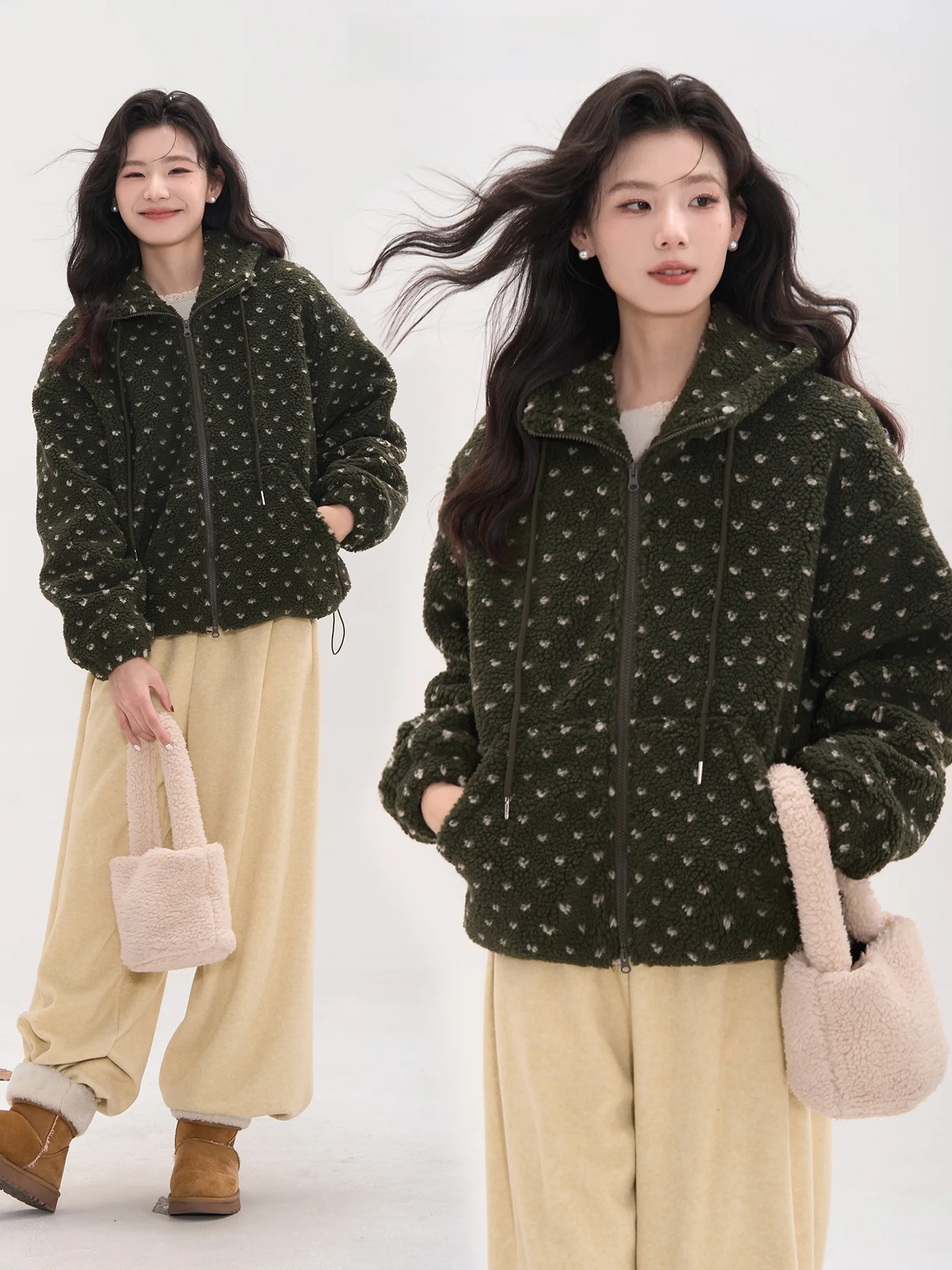 

Утепленная хлопковая куртка в клетку с капюшоном, пушистая, женская, зимняя, антивозрастная, эксклюзивная онлайн-модель, из полиэстера, с длинными рукавами, на молнии