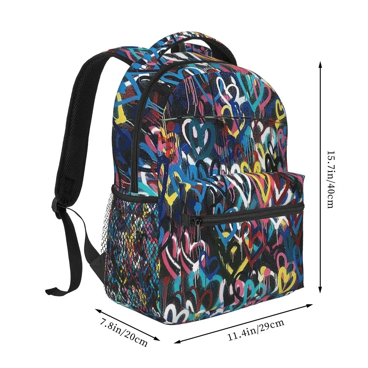 Coração Graffiti Mochilas para Meninos e Meninas, Estudantes Bolsas escolares, Mochila De Viagem Dos Desenhos Animados, Bolsa De Ombro, Mochila De Grande Capacidade