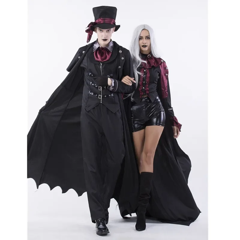 Deluxe 6Pcs/Set Gothic Halloween Sexy Witch Vampire Costume Man Womens Cosplay Party Costume For Adult Couples Clothing