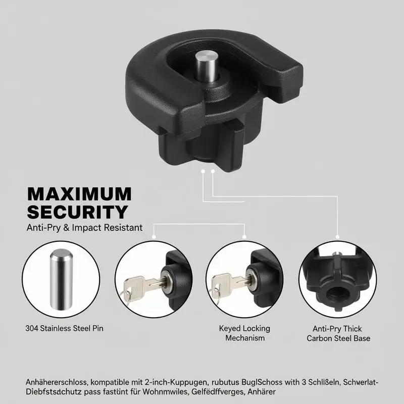 

Trailer Hitch Lock, Compatible with 2 Inch Couplers, Heavy-Duty Anti-Theft Trailer Ball Lock with 3 Keys, Prying-Resistant & Impact-Resistant, Fits for RVs, Boats, Off-Road Vehicles, Trailers