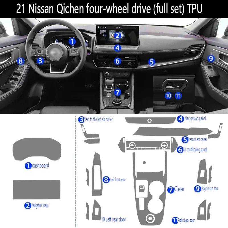

Tpu Transparent Film Car Protect Interior Stickers Center Console Navigator Screen Gear Door Panel for Nissan X-Trail 2021 2022