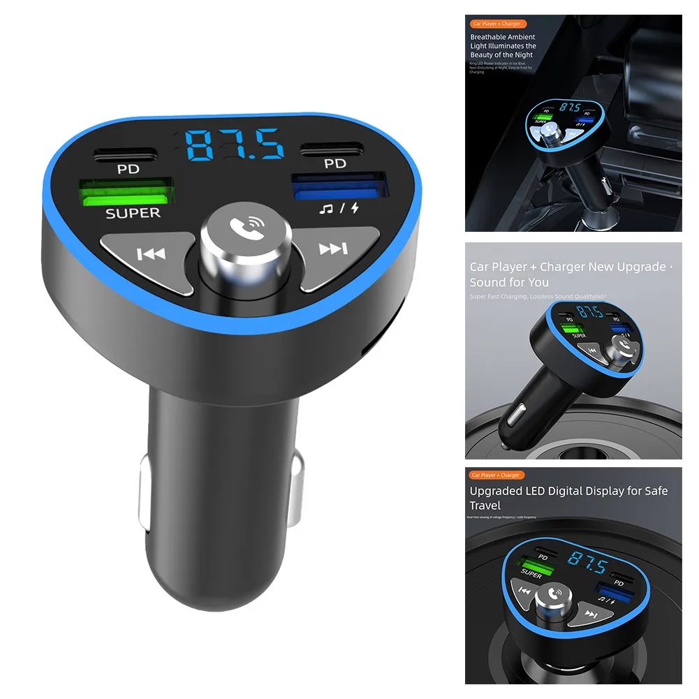 

Car Charger, Car Bluetooths FM Transmitter, Type-C Dual USB Music Player, Car MP3 Charger, Phone Charging And Calling
