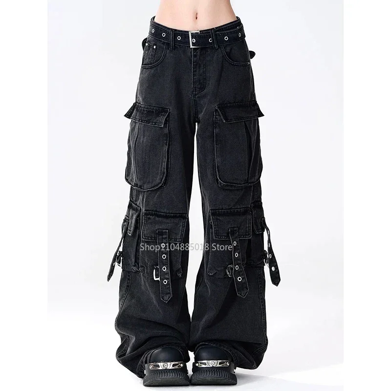 

Women Y2k American Retro Mutil Pockets Cargo Jeans Vintage Gyaru Female Denim Trousers 2000s Aesthetic Grunge Pants Pantalones