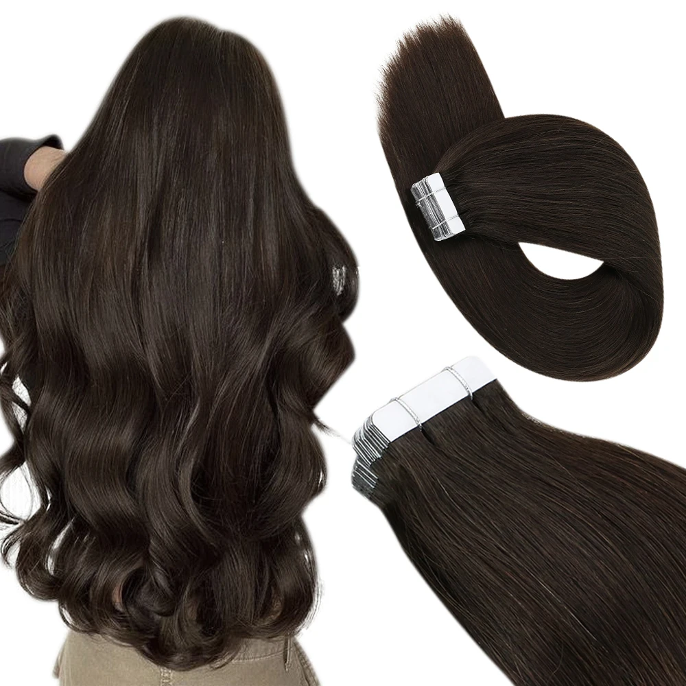 Ugeat Tape in Echthaar Exten sinos für Frauen Einfarbiges Tape in Haar Exten sinos Echthaar für lange Größe 26-28 Zoll 20p/40p 4