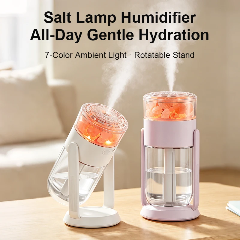 Mini Portable Salt Lamp Humidifier, Nano Mist, 7 Color Light, 2 Spray Modes, Rotatable Holder for Car Bedroom Office