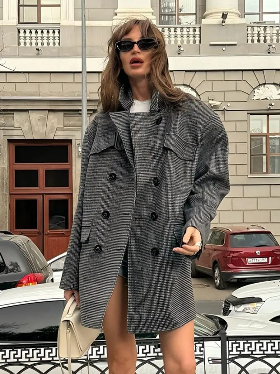 

Сексуальное двубортное женское пальто средней длины Thiened, зимнее женское пальто, длинное клетчатое пальто из искусственного материала Све, обычная длина све