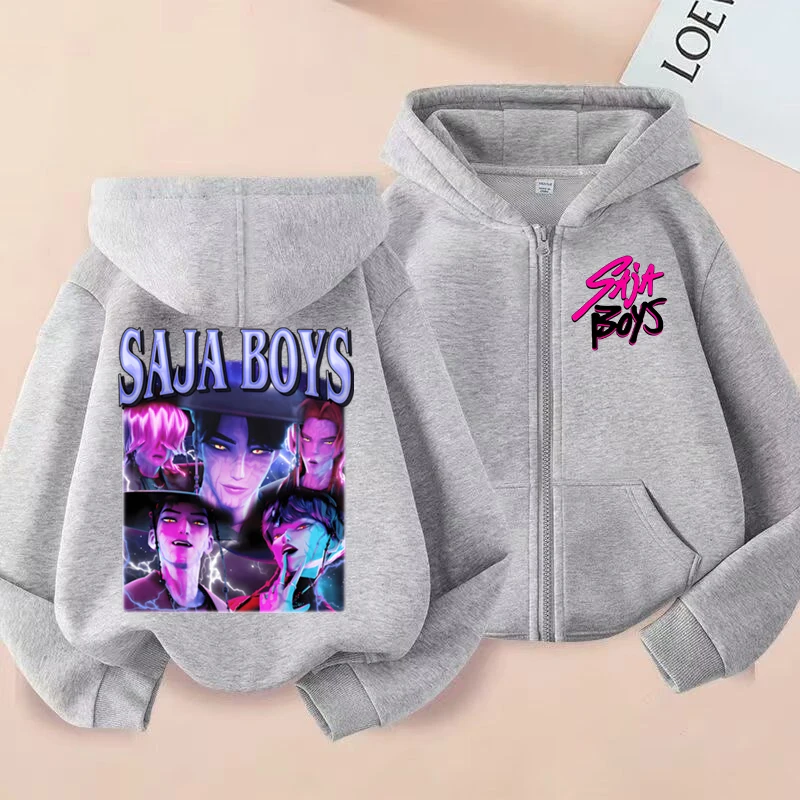 Saja Boys Kpop شيطان الصيادين هوديي فتاة صبي زمم بلوزات الاطفال سترة أنيقة تحمل شعار لعبة البيسبول سستة هودي ملابس الأطفال بلايز عادية