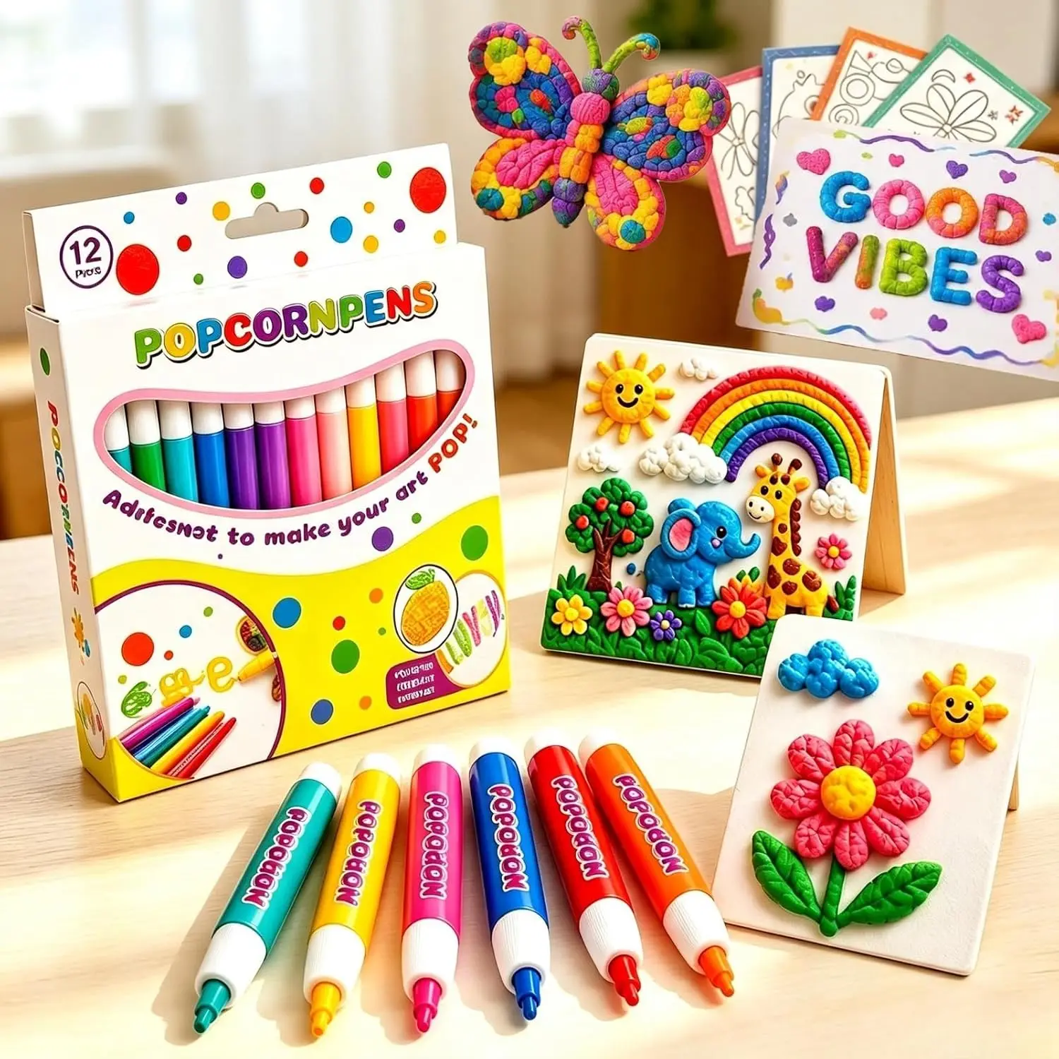 Popcorn Pen 6/12 Color 3D Bubble Painting Pen, Heat-Activated Fluffy Pigment Relief Texture Handmade Tools, for DIY Art Creation