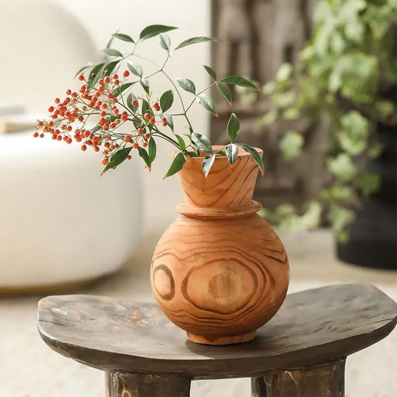 DSA wabi-sabi wind log dried flower vase, ornament solid wood flower arrangement, antique homestay decoration