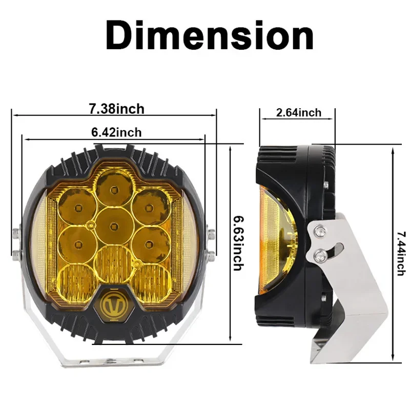 Lampe de travail LED à trois côtés, masque jaune, lumières de sauna tout-terrain, projecteurs de pare-chocs avant