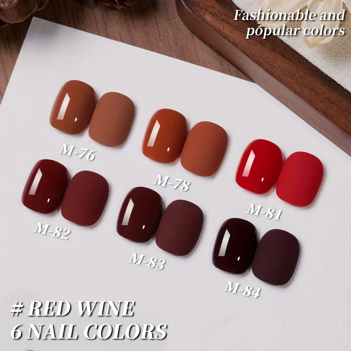 6 Stück rotes Set --- Ancola Red Series Nagellackkleber 2025 Neues beliebtes Kirschburgunder-Nagelkunst-Set