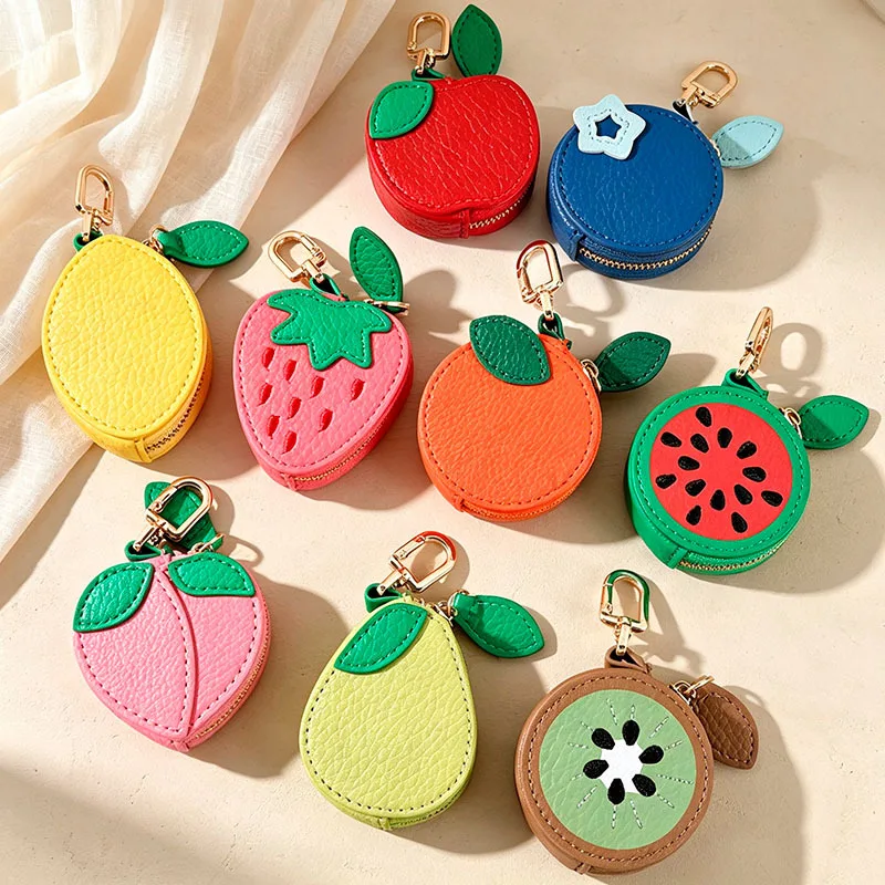Cute Strawberry Fruit Mini PU Coin Purse Charm, Creative Small Bag Pendant, Earphone Storage Pouch Hanging Ornament