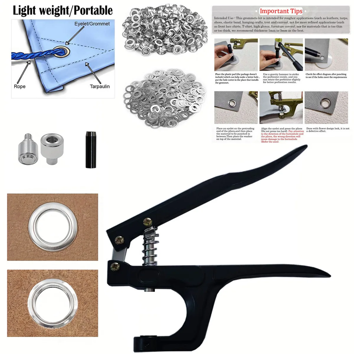 Multifunktionales Ösenwerkzeug-Set 4-12mm, 200 Stück Ösen Inklusive für Stoff/Leder/Leinwand DIY