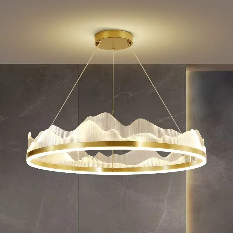 A round shaped landscape shaped chandelier, for the living room, and a main chandelier for the hall of the villa duplex building