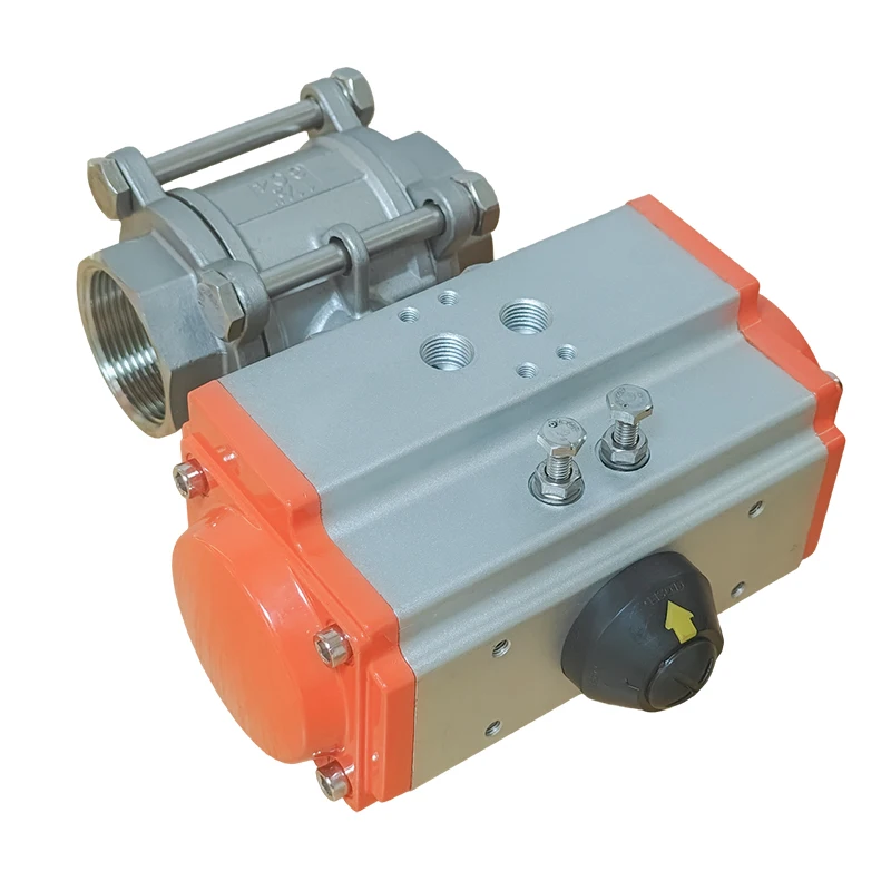 1/2" 3/4" 1" 2" dreiteiliger pneumatischer Kugelhahn mit hoher Plattform, Edelstahl-Innengewinde Q614F-16P, doppeltwirkend – Detail 8