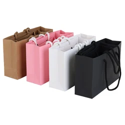 5pcs Small Paper Bags with Handle  Black White Pink Khaki Bags Wedding Birthday Party Candy Gift Packaging Bags Shopping Bags