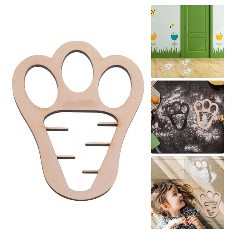 A15F-لافتات عطلة لزينة الدرج الموقد أرنب عيد الفصح بصمة الخشب عيد الفصح الصباح الأرنب قدم الدقيق #4