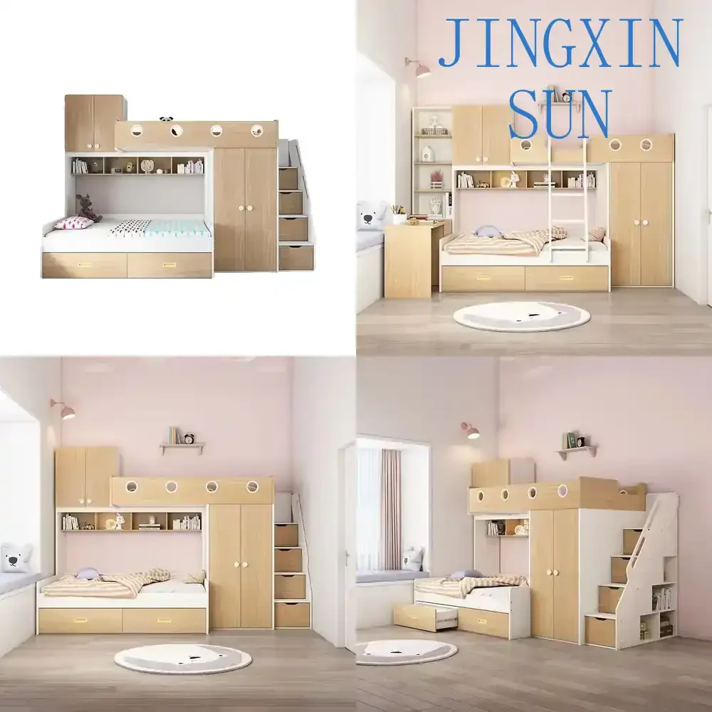 Two-Tier Staggered Bunk Bed with Built-in Wardrobe for Small Apartments for Kids Toddlers for Mother and Child for Space