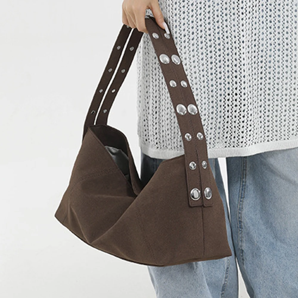 

Большая вместительная сумка через плечо с заклепками и ремешком, мягкие матовые сумки-тоут с текстурой для женщин, сумки и кошельки из искусственной замши, сумка для подмышек