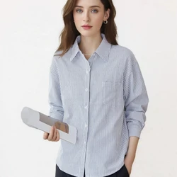 Simple White Blue Red Striped Shirt Women 2026 Spring New Female Casual Long Sleeves Blouses and Tops Fashion Ladies Clothes