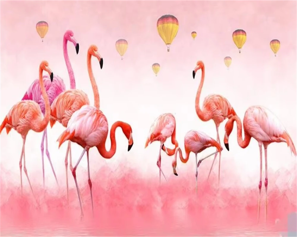 

Custom size wallpaper palm tree Flamingos background decorative painting tropical rainforest plants living room 3d wallpaper