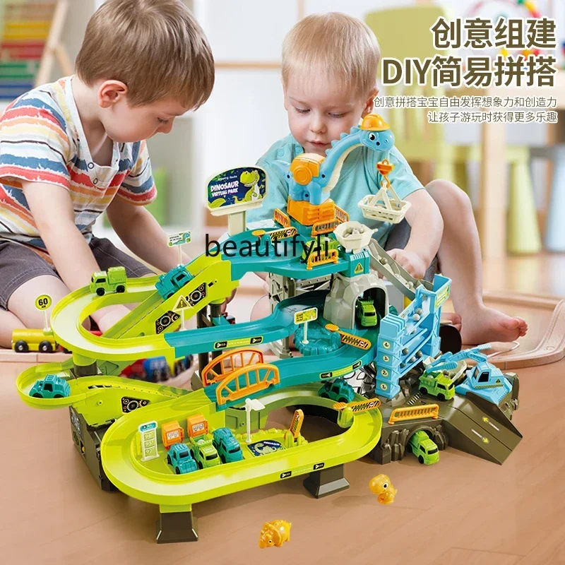 Dinosaurus treinwagon kosten kleine trein parkeerplaats speelgoedauto grote avontuurlijke jongen puzzel