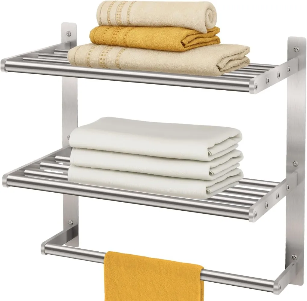 For Bathroom Wall Mounted,3-Tier Hotel Style Towel Rack W/ Towel Bars,Brushed Nickel Towel Racks for Bathroom Lavatory,16 Inch