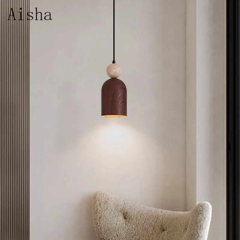 Yellow Cave Stone Pendant Lamp Middle Walnut Color Indoor Lighting Fixtures Bedroom Living Room Home Decoration