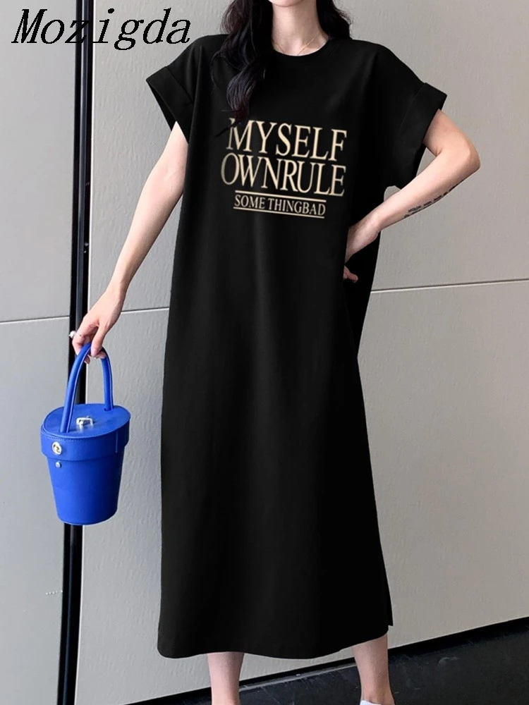 T-shirt a maniche corte primavera estate Abito lungo da donna di media lunghezza allentato casual plus size Abito con maniche volanti piccolo Nuovo stile