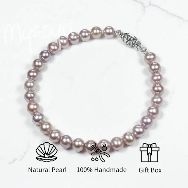 

MYSOYA Lavender Purple Freshwater Pearl Bracelet 6-7mm With Gift Box For Her/Him Birthday/Wedding/Christmas/New Year Gift
