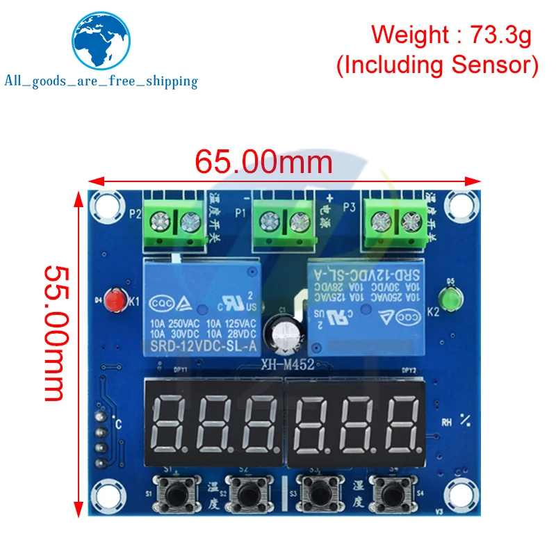 TZT XH-M452 LED Thermostat numérique capteur de contrôle de l'humidité haute précision double sortie DC 12 V 10A température constante automatique