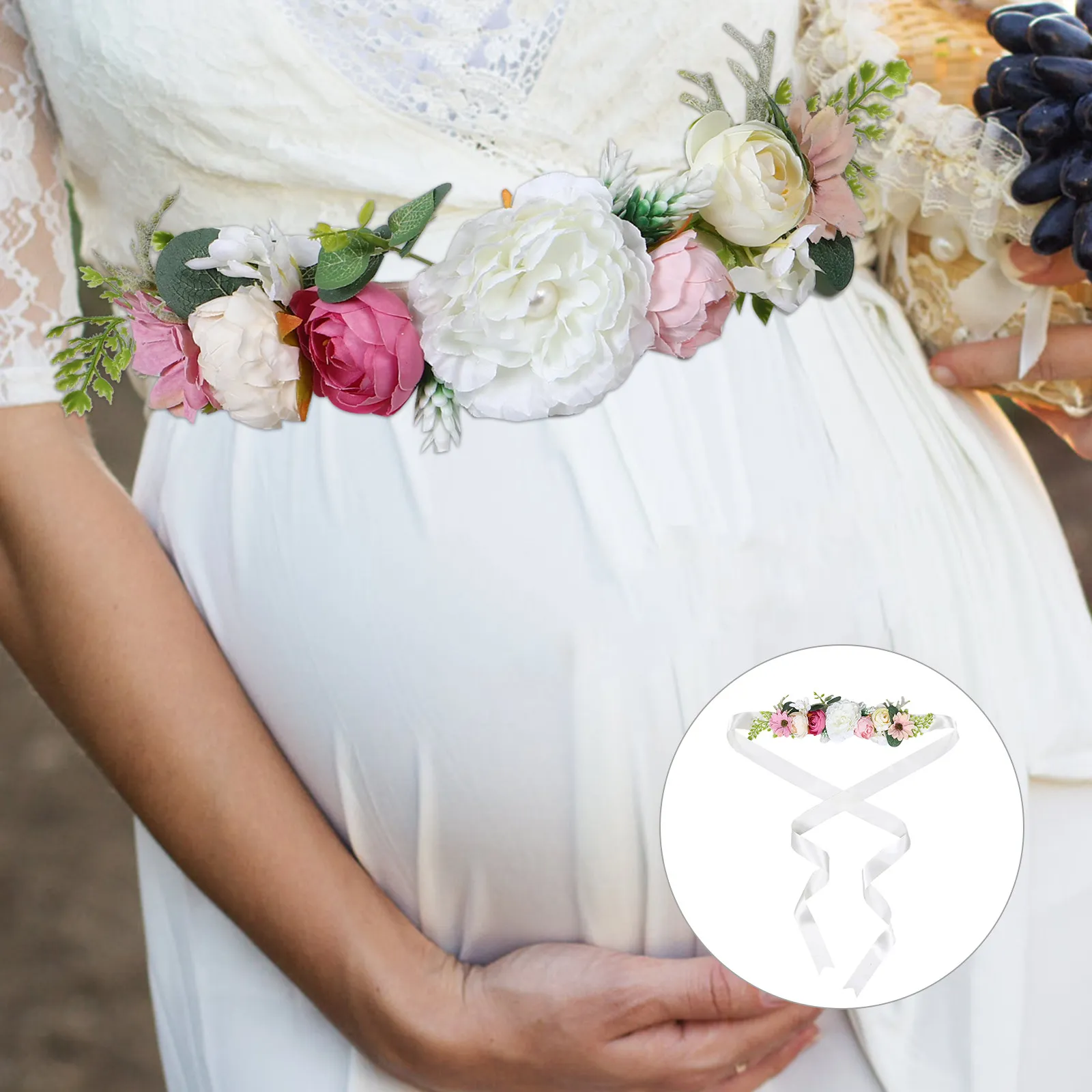 

Adjustable Flower Maternity Sash for Photo Shoots Baby Showers Bridal Gowns Woodland Floral Boho Waistband Vintage Rustic Belly
