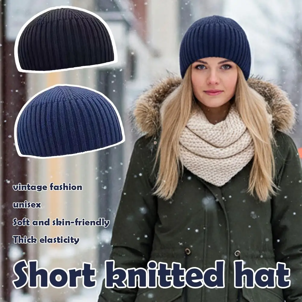 Street Solid Color Knitted Cap Brimless Keep Warm Vintage Dome Hat Elastic Melon Beanie Cap Outdoor Winter Beanie Bonnet Cap