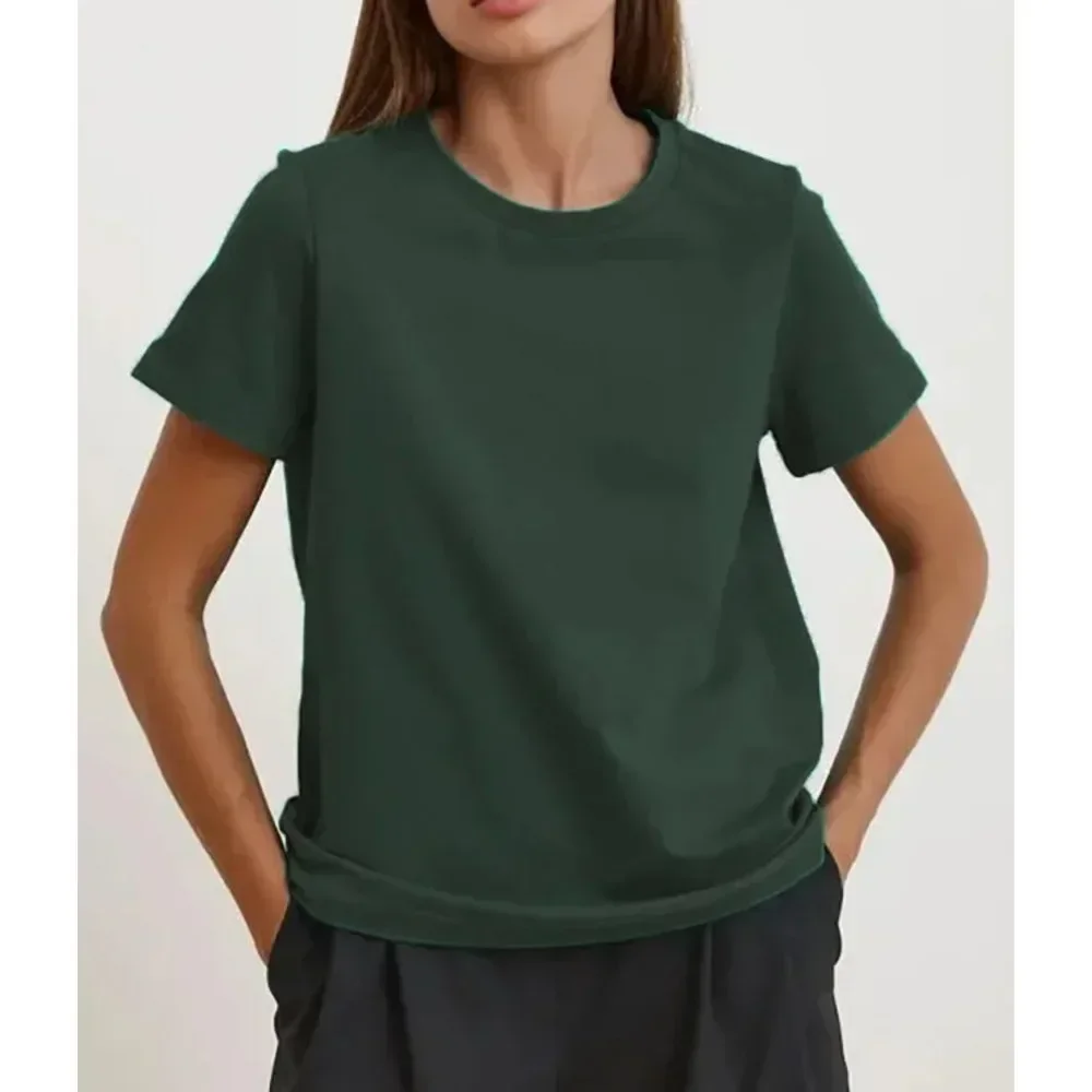 Cross border European and American summer new women's fashion casual home commuting versatile round neck short sleeved T-shirt