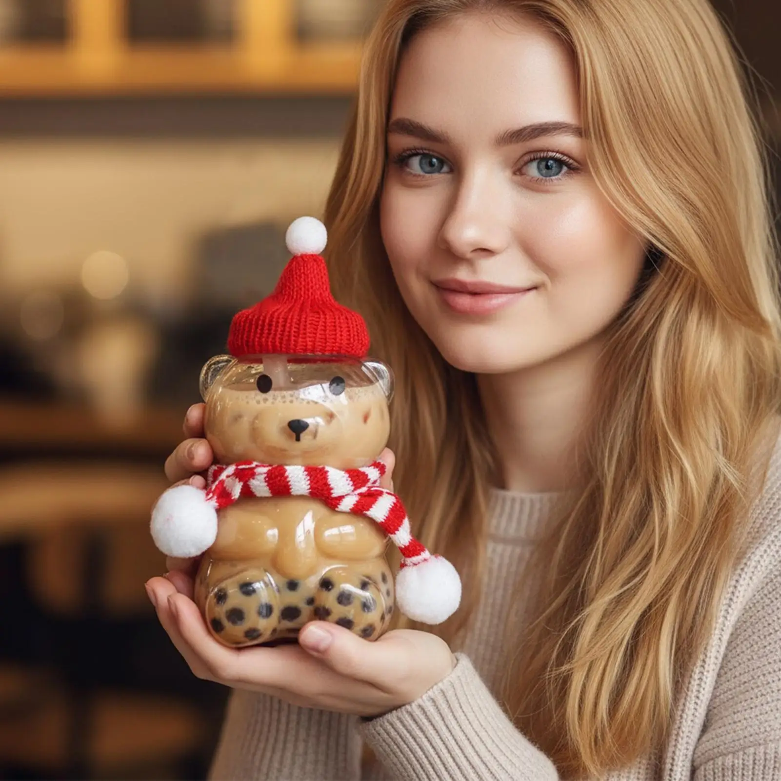 Bear Cup 500ml Cartoon Microwave Safe Coffee Mug Bear Shaped Cup With Hat Scarf For Women Kids Girls Friends Home Bar Office