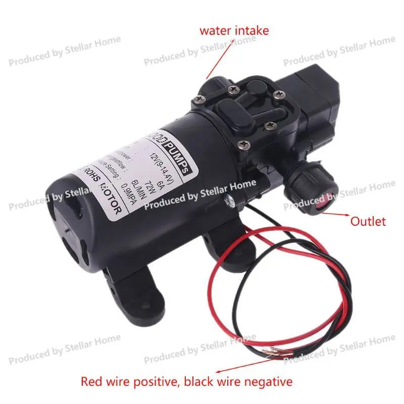 for DC 12V 130PSI 6L/Min Water High Pressure Diaphragm Self Priming 70W
