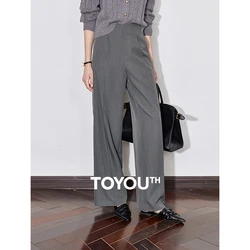 TOYOUTH Women Trousers 2024 Autumn New High Waist Wide Leg Straight Casual Long Pants Gray