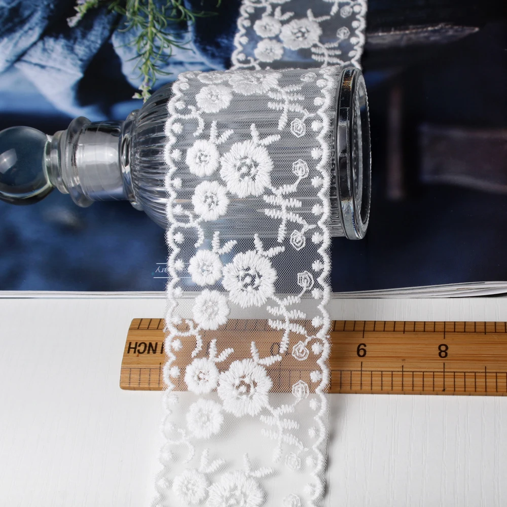 19Yards White Cotton Thread Embroidery Mesh Lace Ribbon Fabric Trim Trimming DIY Clothing Wedding Decoration Sewing Accessorie