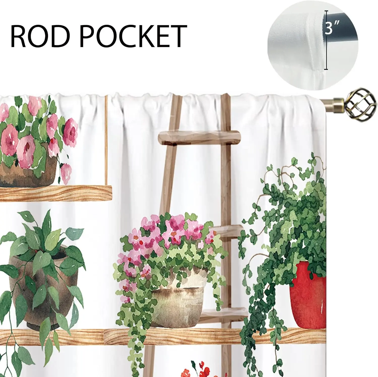 Boho Plant Floral Kitchen Curtains,Flower Plant Small Window Treatment,Green Leaf Cafe Short Window Curtains for Bathroom Dining