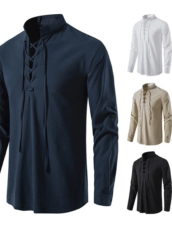 

Men's Casual Long Sve irt Henry Collar Stand up Collar Long Sved Cotton Blend Fabric Slim Fit Chinese Manufacturer