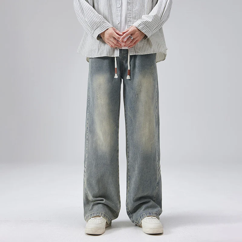 

Модные мужские джинсы прямого кроя, повседневные свободные брюки в американском стиле, винтажные, в стиле High Street, длинные, весна-осень, новинка