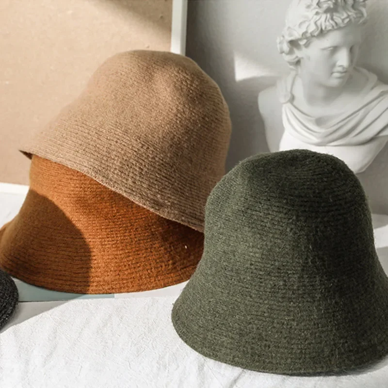 MAXSITI U Solid Keep warm Wool Bucket Hat for Women Autumn and Winter Fisherman Hat Vintage Knitting Basin caps for ladies