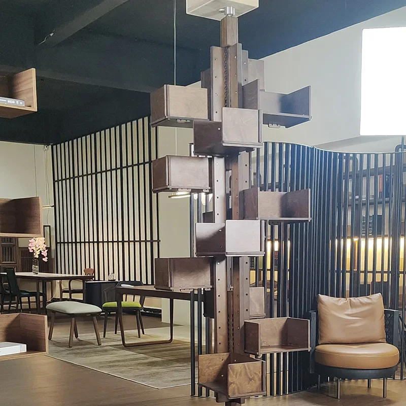 Rotating Bookcase Black Walnut Solid Wood Shelf Bookshelf