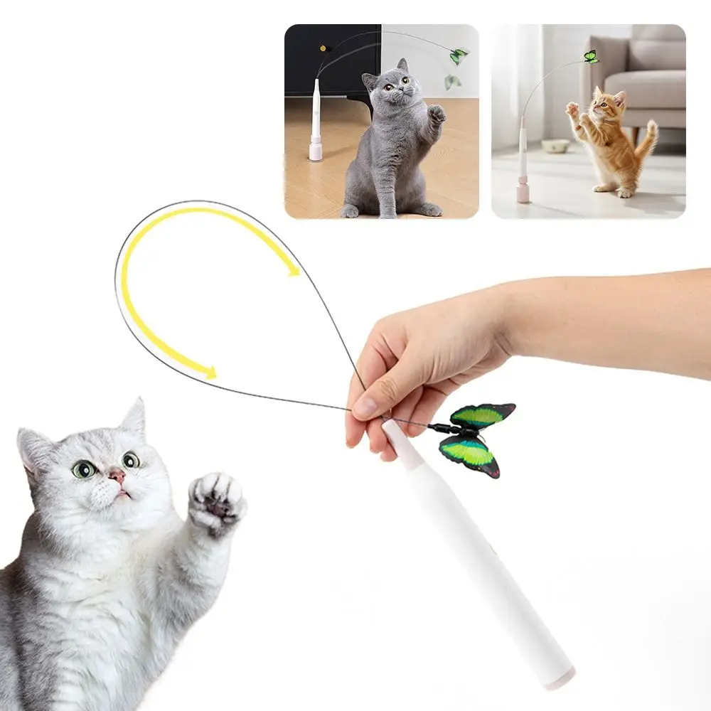 Switchable Butterfly Pattern Cat Teasing Stick Self-hilarity Relieves Removable Handle Automatic Cat Teaser Electric