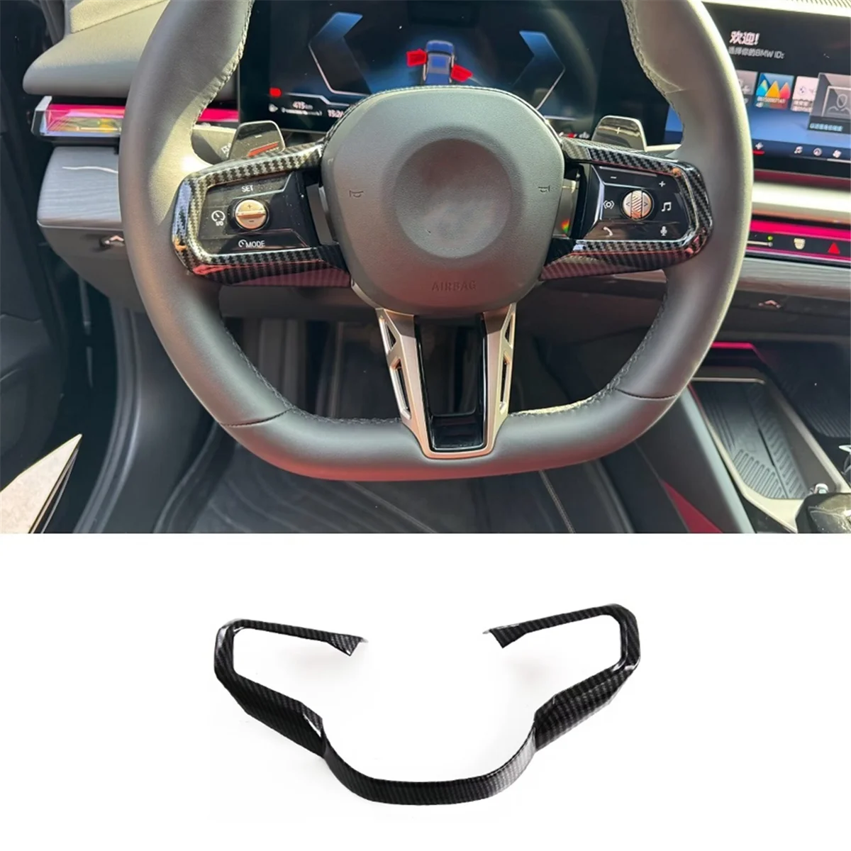 For BMW 5 Series G60 2024 Car Steering Wheel Cover Trim Decoration Interior Accessories ABS Carbon Fiber