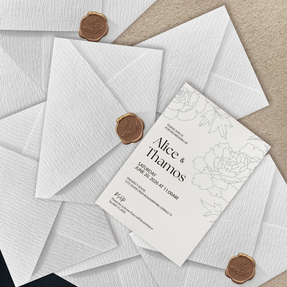 

10 Pieces Custom White Wedding Invitations Set with Envelopes And Elegant Wax Seals for Special Occasions